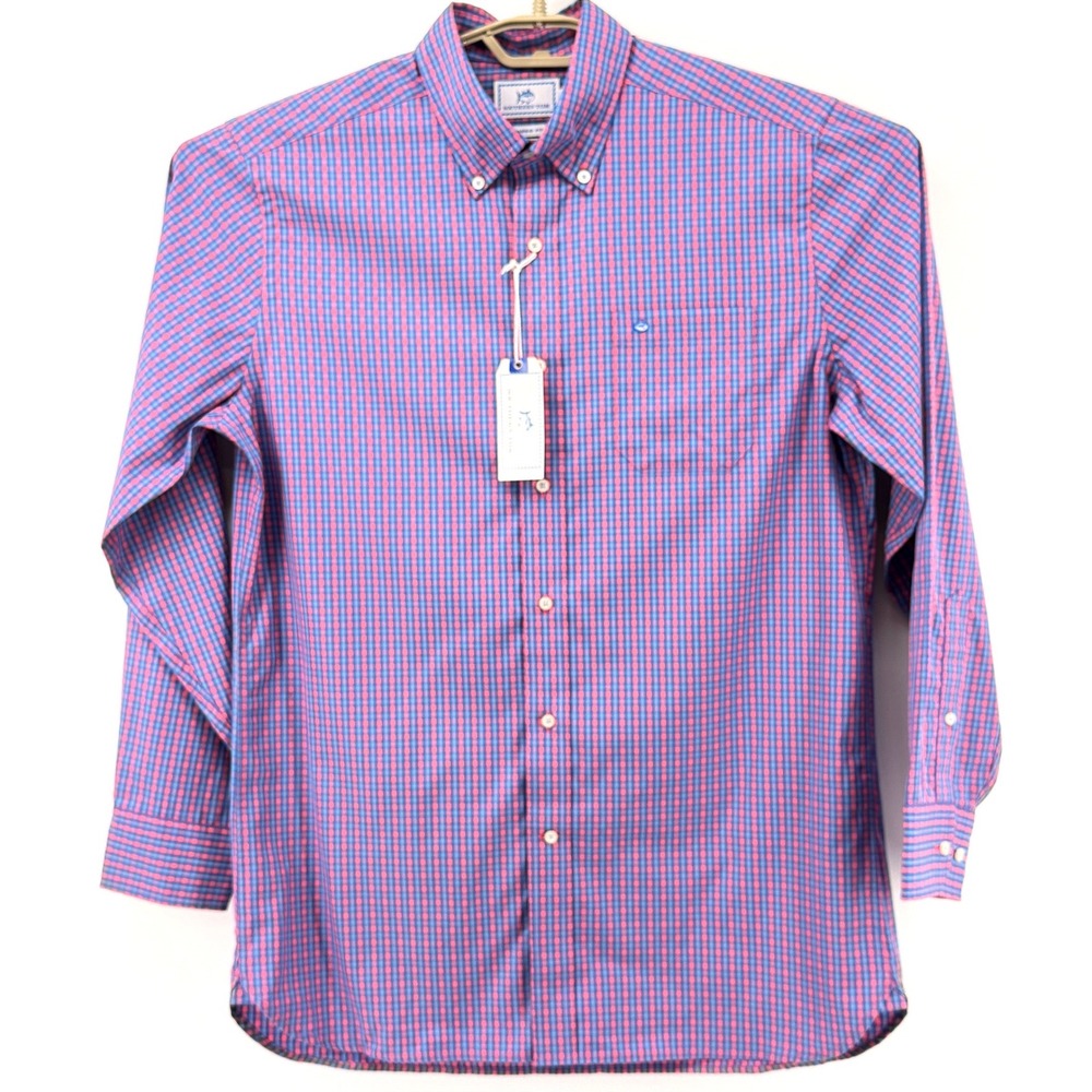 Southern Tide Shirt Mens M Dark Pink Blue New Classic Fit Plaid Cotton 2179 - Picture 2 of 12